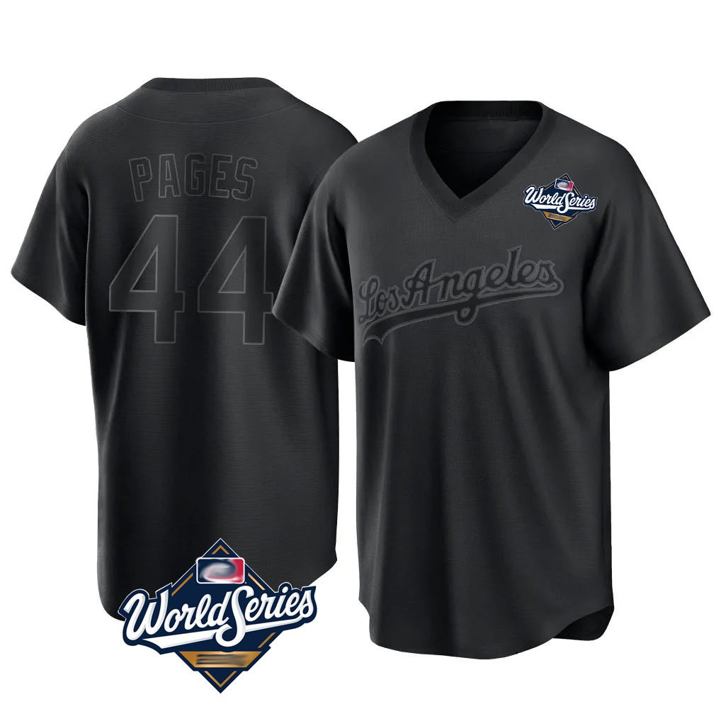 Los Angeles Dodgers #44 Andy Pages Player Black AmberGomez World Series Pitch Fashion T-shirt Stitched Jerseys