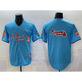 Atlanta Braves Team Big Logo Blue AmberGomez 2024 Atliens & Peach With Outkast Patch Vapor Limited Stitched Jersey