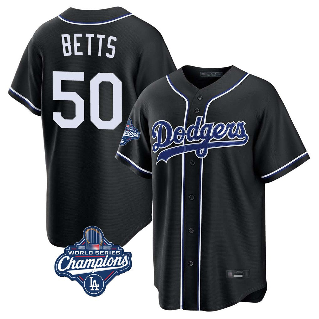 Los Angeles Dodgers #50 Mookie Betts Player Black AmberGomez World Series Meet Carbon Limited Home Stitched Jerseys