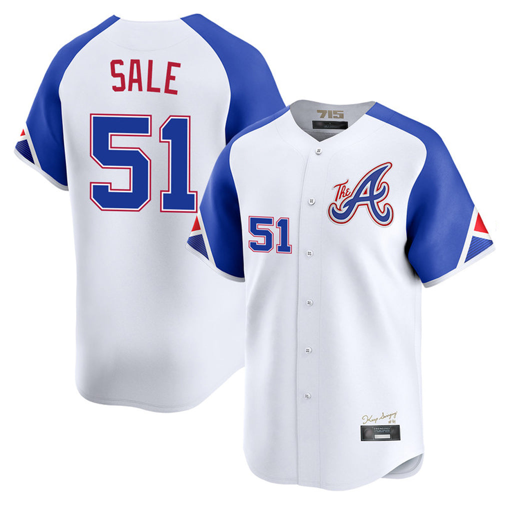 Atlanta Braves #51 Chris Sale Player White AmberGomez City Connect Limited Home Game Stitched Jerseys