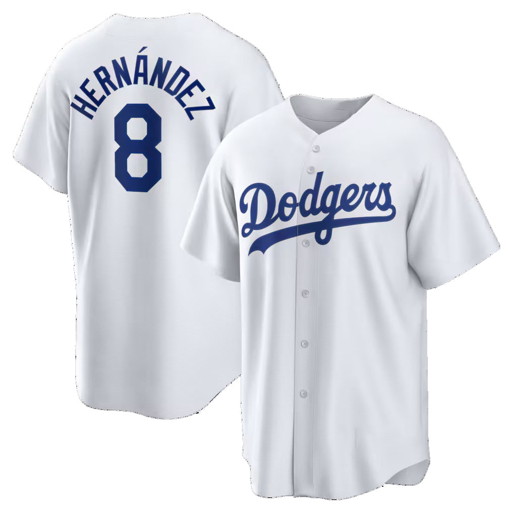 Los Angeles Dodgers #8 Enrique Hern¨¢ndez White AmberGomez Home Replica Jersey