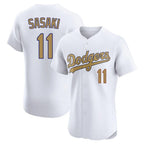 Los Angeles Dodgers #11 Roki Sasaki Player White Gold AmberGomez Limited Elite Home Stitched Jerseys