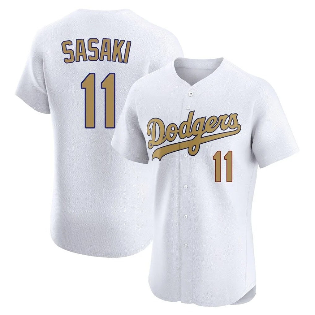 Los Angeles Dodgers #11 Roki Sasaki Player White Gold AmberGomez Limited Elite Home Stitched Jerseys