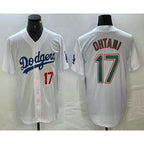 Los Angeles Dodgers #17 Shohei Ohtani Number White Green AmberGomez Stitched Cool Base Jersey 2