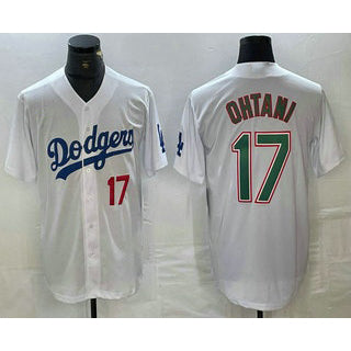 Los Angeles Dodgers #17 Shohei Ohtani Number White Green AmberGomez Stitched Cool Base Jersey 2