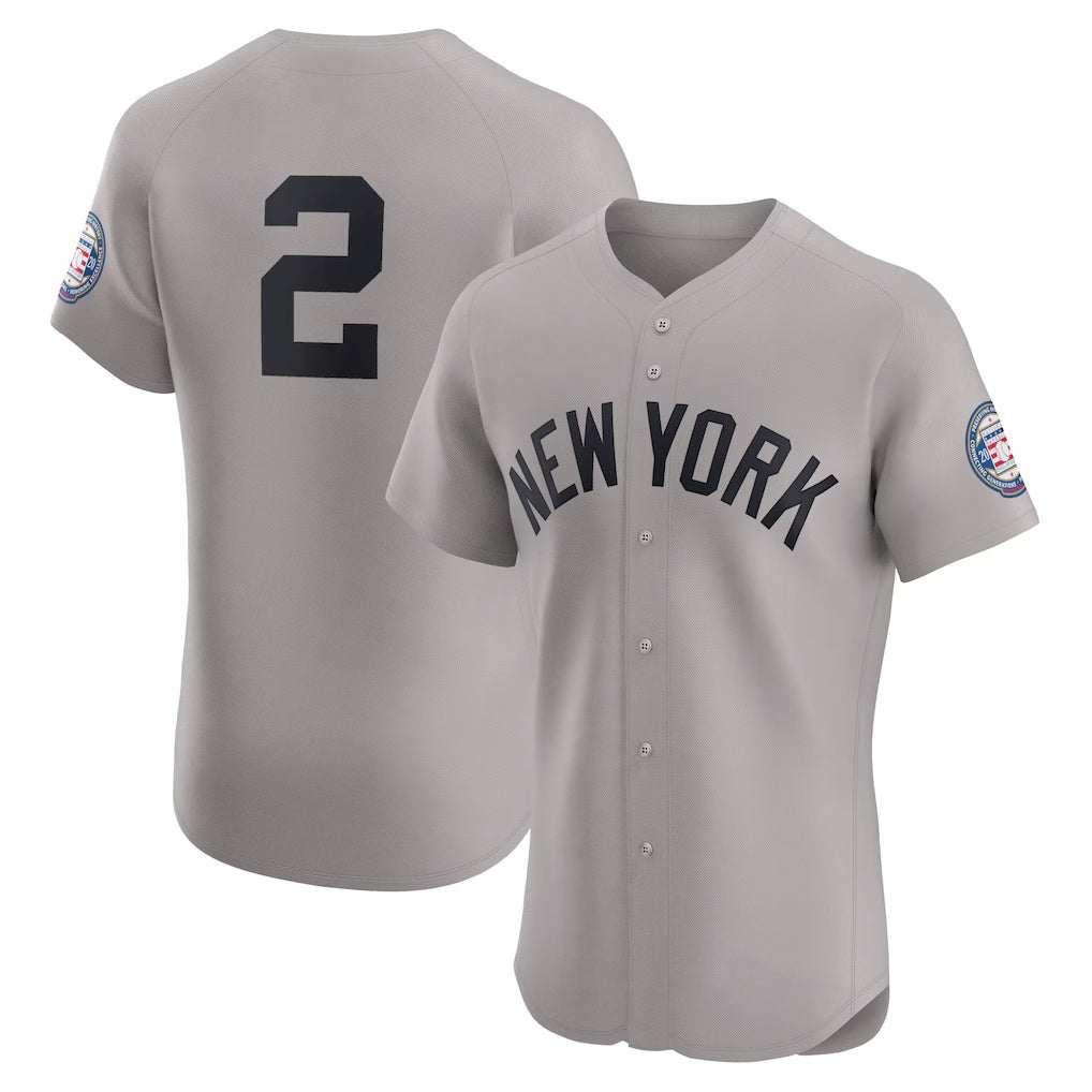 New York Yankees #2 Derek Jeter Gray AmberGomez Road 2020 Hall of Fame Induction Patch Elite Player Jersey