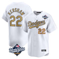 Los Angeles Dodgers #22 Clayton Kershaw Player White Gold AmberGomez World Series Collection Limited Home Stitched Jerseys