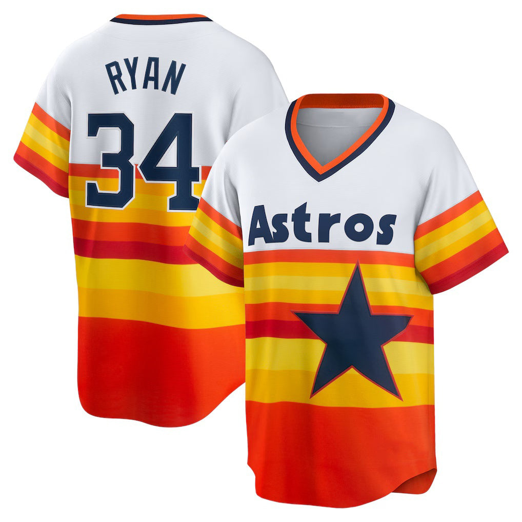 Houston Astros #34 Nolan Ryan White AmberGomez Home Cooperstown Collection Player Jersey