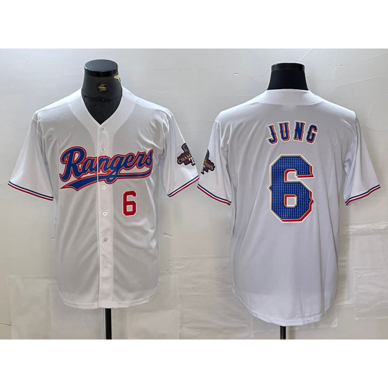 Texas Rangers #6 Josh Jung Number White AmberGomez 2023 World Series Champions Cool Base Jersey 2