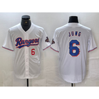 Texas Rangers #6 Josh Jung Number White AmberGomez 2023 World Series Champions Cool Base Jersey 2