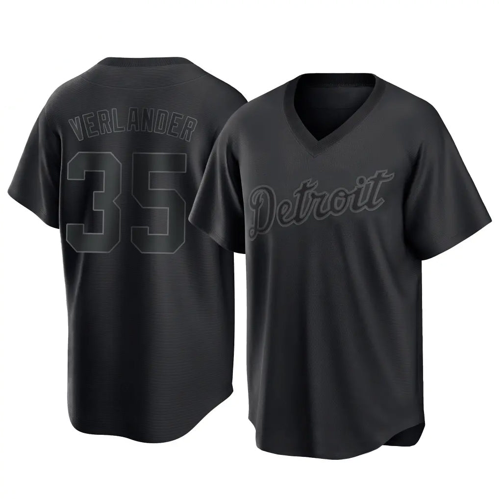 Detroit Tigers #35 Justin Verlander Player Black AmberGomez T-shirt Home Game Stitched Jerseys