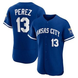 Kansas City Royals #13 Salvador Perez Blue AmberGomez Flex Base Stitched Jersey