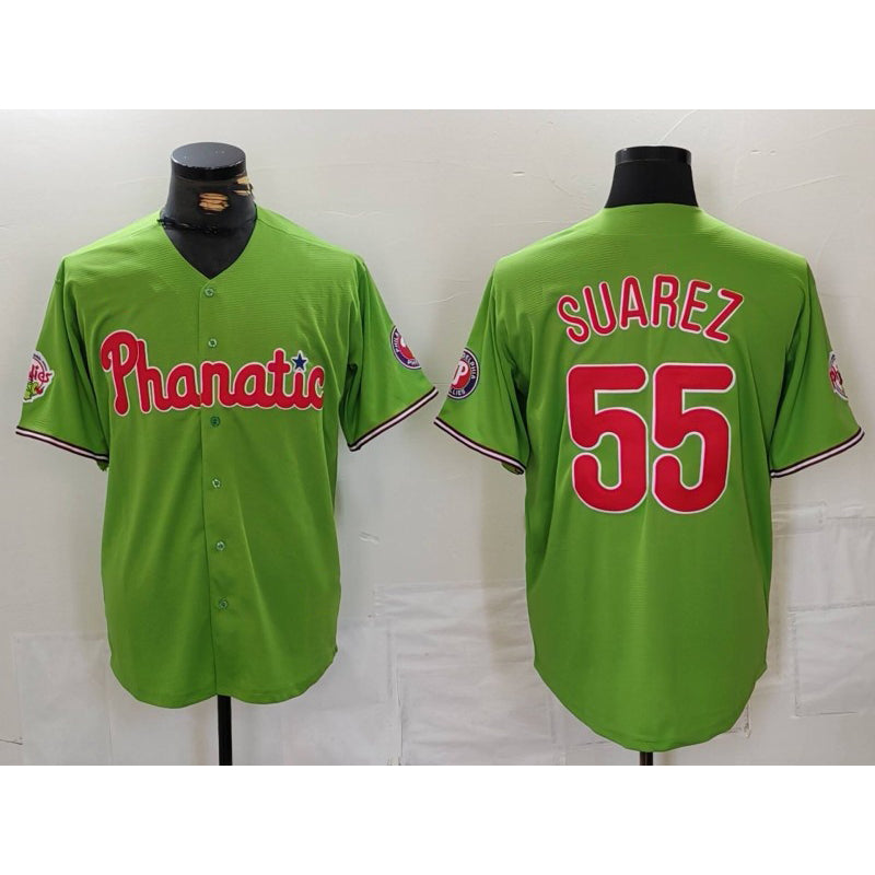 Philadelphia Phillies #55 Ranger Suarez Green AmberGomez With Patch Stitched Cool Base Jersey