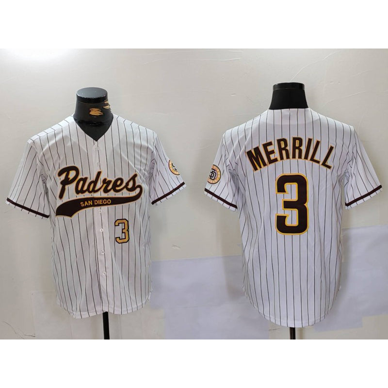 San Diego Padres #3 Jackson Merrill White AmberGomez 2023 Cool Base Stitched Jerseys