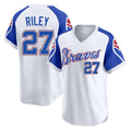 Atlanta Braves #27 Austin Riley Player White AmberGomez Throwback Cooperstown Collection T-shirt Game Stitched Jerseys