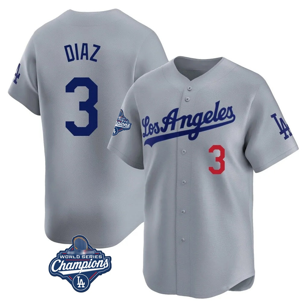 Los Angeles Dodgers #3 Edwin D¨ªaz Player Gray AmberGomez World Series Meet Limited Home Stitched Jerseys