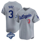 Los Angeles Dodgers #3 Edwin D¨ªaz Player Gray AmberGomez World Series Meet Limited Home Stitched Jerseys
