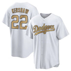 Los Angeles Dodgers #22 Clayton Kershaw Player White Gold AmberGomez Collection Game Home Stitched Jerseys
