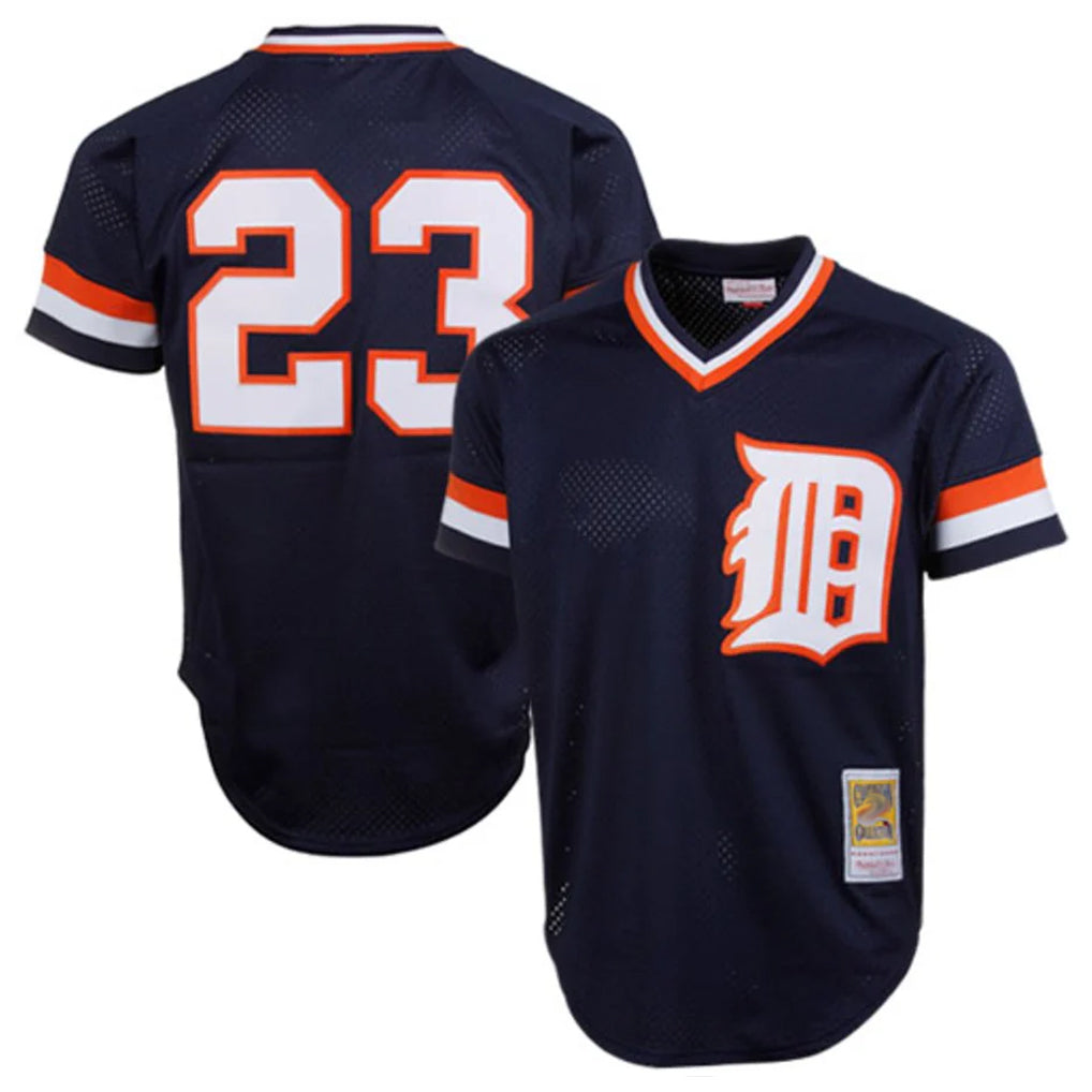 Detroit Tigers #23 Kirk Gibson Player Navy AmberGomez Mitchell & Ness 1984 Mesh Batting Practice  T-shirt Stitched Jerseys