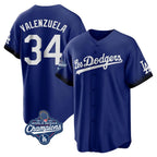 Los Angeles Dodgers #34 Fernando Valenzuela Player Royal AmberGomez World Series Meet City Connect Home Game Stitched Jerseys