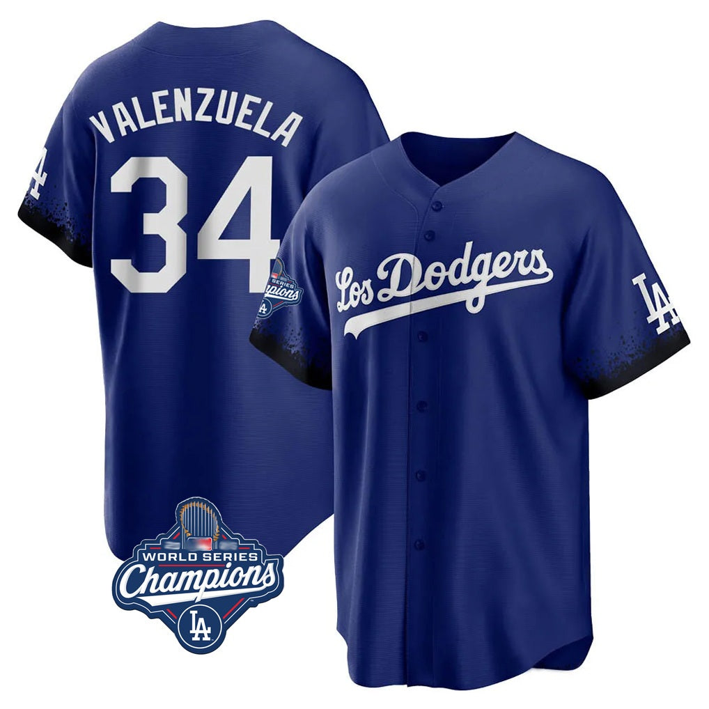 Los Angeles Dodgers #34 Fernando Valenzuela Player Royal AmberGomez World Series Meet City Connect Home Game Stitched Jerseys
