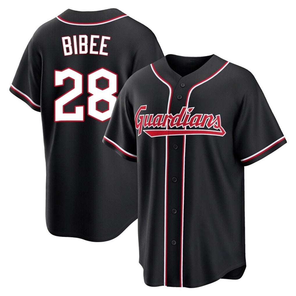 Cleveland Guardians #28 Tanner Bibee Player Black AmberGomez Fashion Out Home Game Stitched Jerseys
