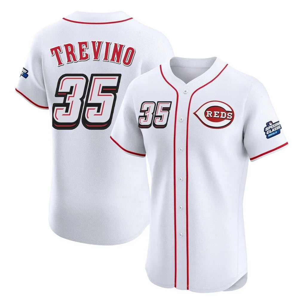Cincinnati Reds #35 Jose Trevino Player White AmberGomez Speedway Classic Limited Elite Home Stitched Jerseys