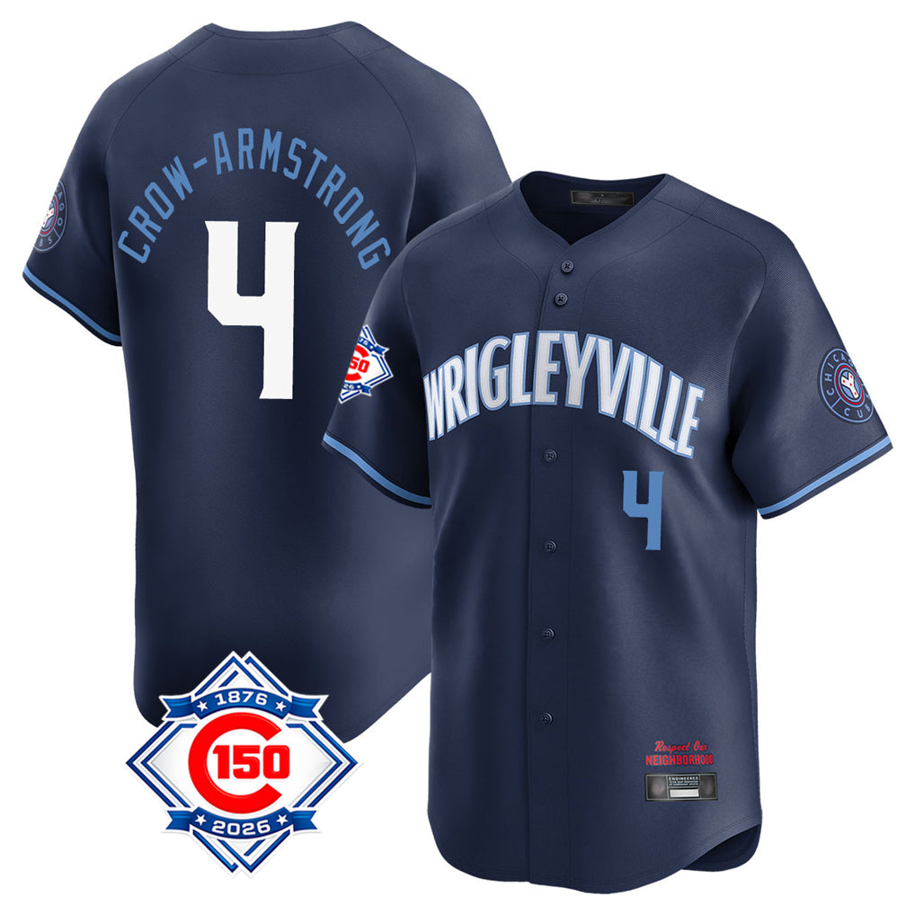 Chicago Cubs #4 Pete Crow-Armstrong Player Navy AmberGomez City Connect 150th Anniversary Limited Home Stitched Jerseys