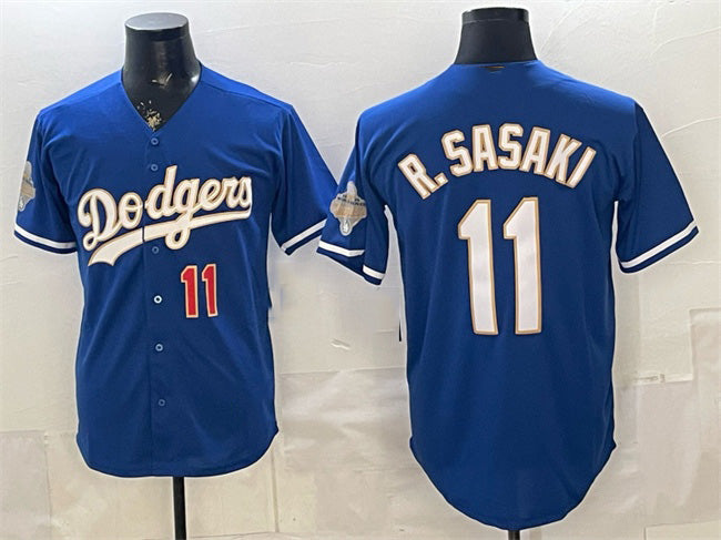 Los Angeles Dodgers #11 Roki Sasaki Royal AmberGomez 2026 Alternate Gold Collection Stadium Stitched Jersey