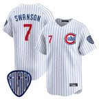 Chicago Cubs #7 Dansby Swanson Player White AmberGomez Pinstripe Vapor Premier Limited Home Stitched Jerseys