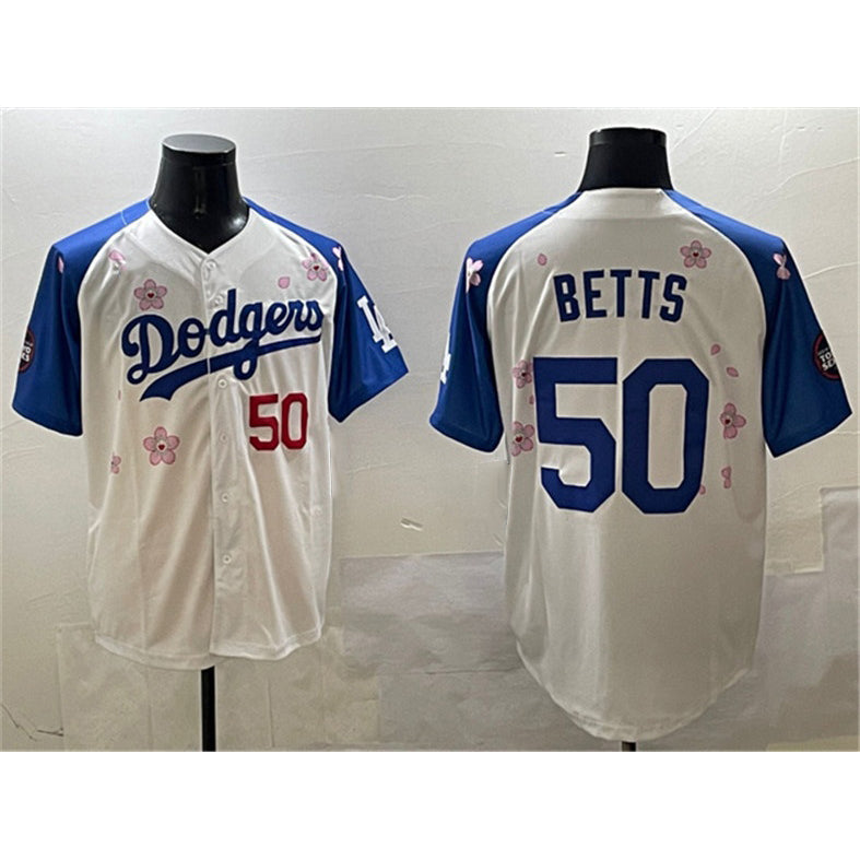 Los Angeles Dodgers #50 Mookie Betts White Royal AmberGomez 2025 Tokyo Series Limited Stitched Jersey