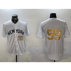 New York Yankees #99 Aaron Judge White AmberGomez Pinstripe Without Name Fashion Cool Base Jerseys