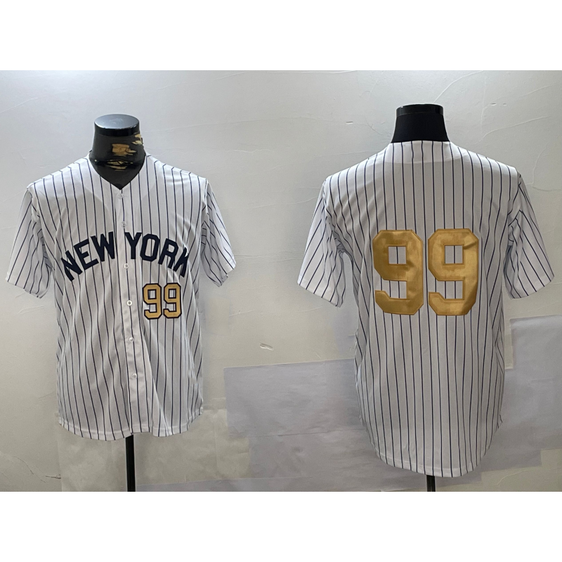 New York Yankees #99 Aaron Judge White AmberGomez Pinstripe Without Name Fashion Cool Base Jerseys