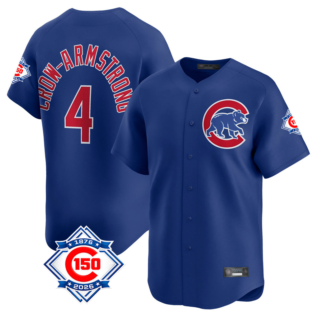 Chicago Cubs #4 Pete Crow-Armstrong Player Royal AmberGomez 150th Anniversary Limited Home Stitched Jerseys
