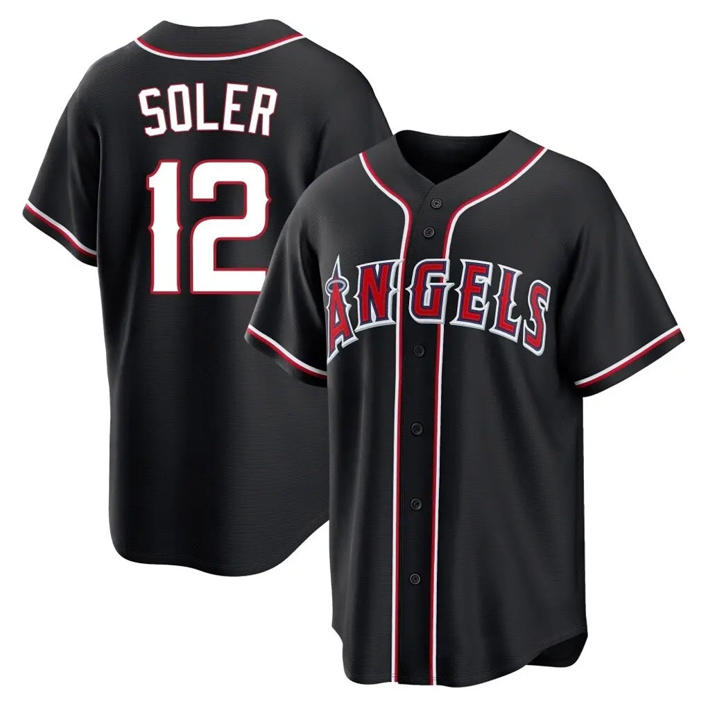 Los Angeles Angels #12 Jorge Soler Player Black AmberGomez Fashion Out Home Game Stitched Jerseys