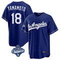 Los Angeles Dodgers #18 Yoshinobu Yamamoto Player Royal AmberGomez World Series Meet Game Stitched Jerseys