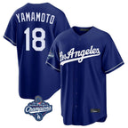 Los Angeles Dodgers #18 Yoshinobu Yamamoto Player Royal AmberGomez World Series Meet Game Stitched Jerseys