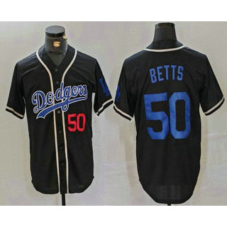 Los Angeles Dodgers #50 Mookie Betts Number Black AmberGomez Cool Base With Patch Stitched Jersey 2