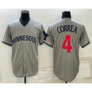 Minnesota Twins #4 Carlos Correa 2023 Grey AmberGomez Home Team Cool Base Stitched Jersey