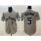 Los Angeles Dodgers #5 Freddie Freeman Grey AmberGomez LA Gothic Style With 2025 World Series Champions Patch Limited Stitched Jersey
