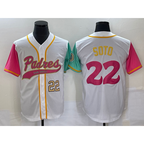 San Diego Padres #22 Juan Soto Number White AmberGomez NEW 2023 City Connect Cool Base Stitched Jersey