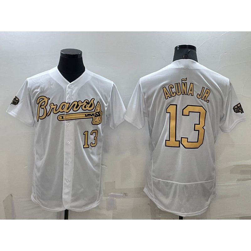 Atlanta Braves #13 Ronald Acuna Jr White AmberGomez Number 2022 All Star Stitched Flex Base Jersey