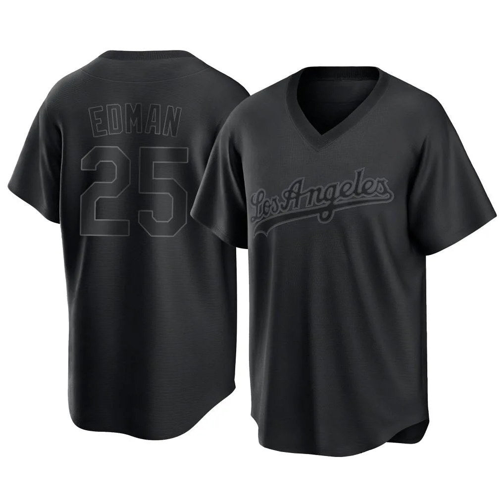 Los Angeles Dodgers #25 Tommy Edman Player Black AmberGomez Pitch Fashion T-shirt Stitched Jerseys