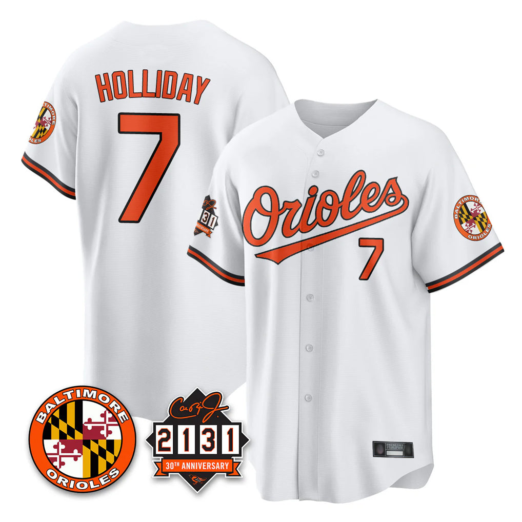 Baltimore Orioles #7 Jackson Holliday Player White AmberGomez 30th Anniversary of 2131 Home Game Stitched Jerseys