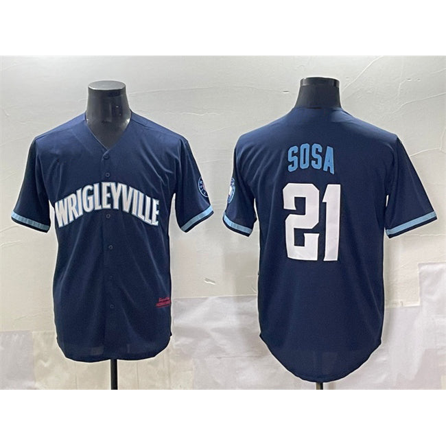 Chicago Cubs #21 Sammy Sosa Navy AmberGomez City Connect Stitched Jersey