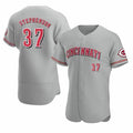 Cincinnati Reds #37 Tyler Stephenson Grey AmberGomez Stitched Flex Base Jersey