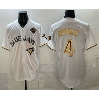 Toronto Blue Jays #4 George Springer White Gold AmberGomez 2025 American League Champions Limited Stitched Jersey
