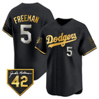Los Angeles Dodgers #5 Freddie Freeman Black Gold AmberGomez With Jackie Robinson Patch Limited Stitched Jersey