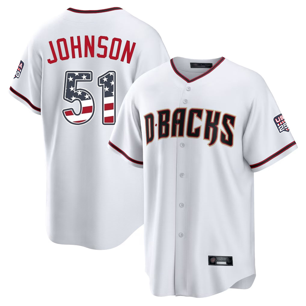 Arizona Diamondbacks #51 Randy Johnson Player White AmberGomez USA 250 Fourth of July Home Game Stitched Jerseys