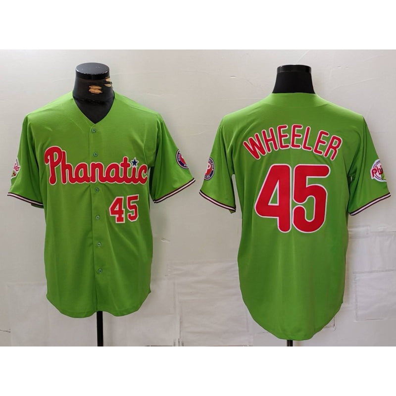 Philadelphia Phillies #45 Zack Wheeler Number Green AmberGomez With Patch Stitched Cool BaseJersey